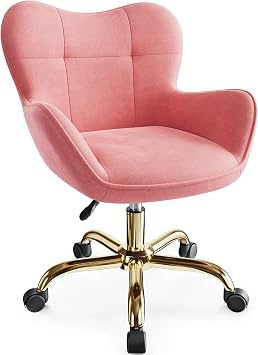 Vanity Chair with Wheels, Cute Desk Chairs Adjustable Height for Bedroom, Modern Makeup Chair with BackPink
