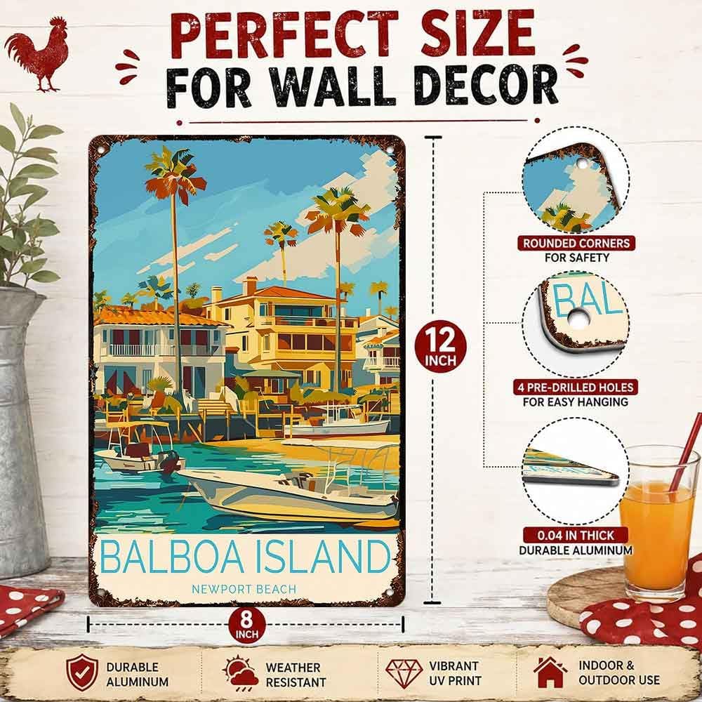 Balboa Island Newport Beach Coastal Travel Aluminum Metal Sign 8 x 12 Inch image 2