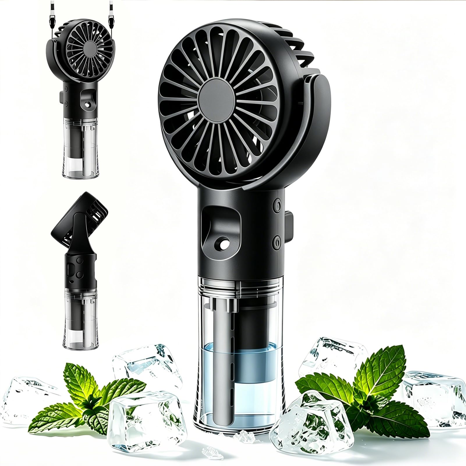 Portable Small Handheld Misting Fan, 4 Speed Handheld Fan with Water Mist Spray, USB Rechargeable Air Cooler, Lightweight Quiet Mini Personal Cooling Water Fan for Office Sleep Travel Camping、C