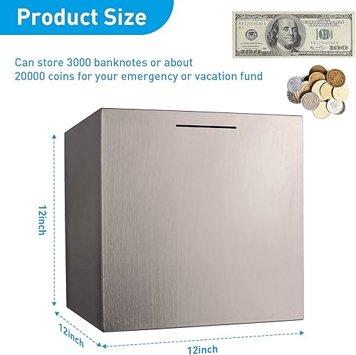 Miniatura 20 de Alcancía para adultos, hucha segura hecha de acero inoxidable, solo puede salvar la alcancía que no se puede sacar (7.9 pulgadas)