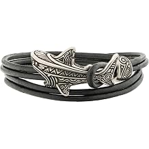 Ocean Leather Bracelet with Silver-plated Bronze White Shark Gift for Men Women Maori Style Armband for Him and Her Nautical Beach Surfer Tribal Diver Jewelry