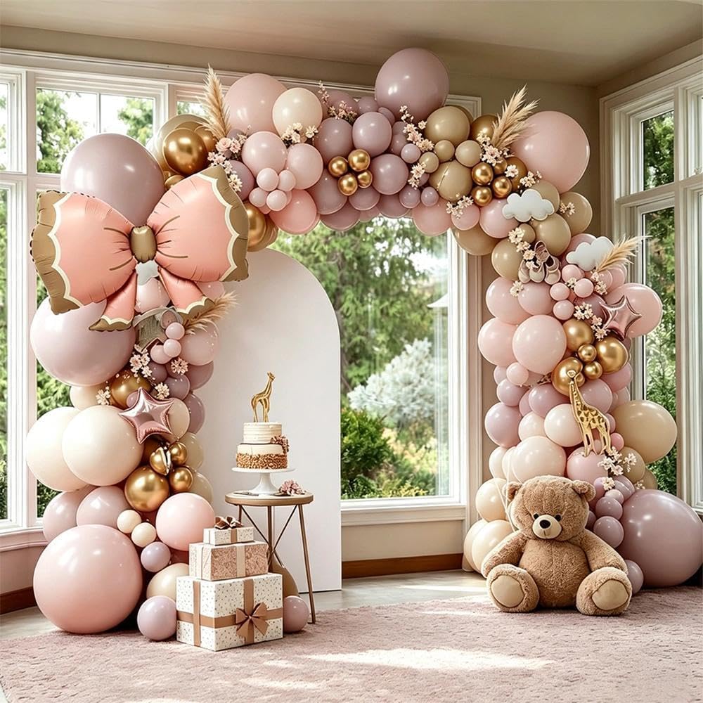 Dusty Pink Blush Balloon Arch Double Stuffed Pink Beige Gold Latex Balloons