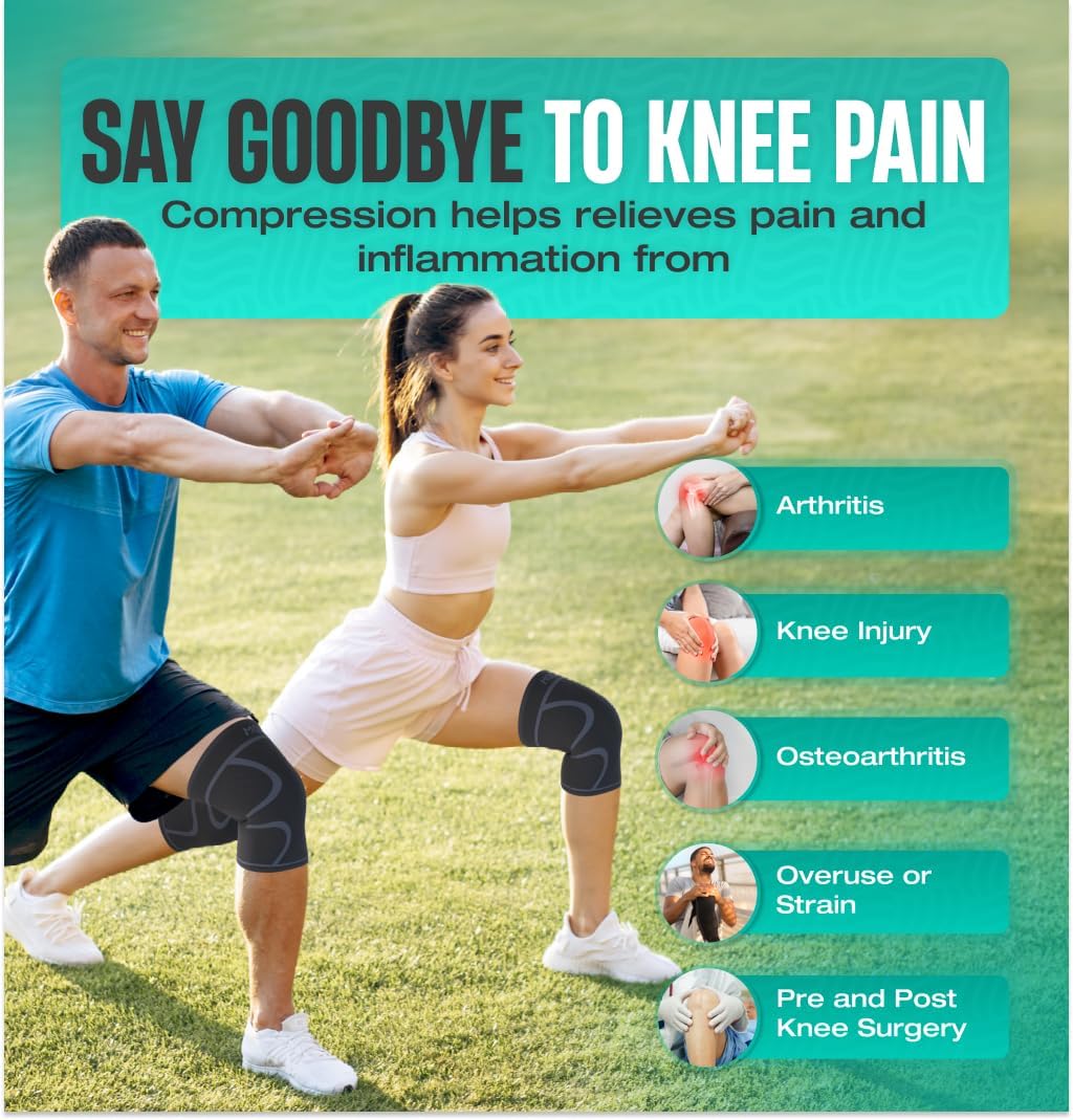 Modvel 2 Pack Knee Brace for Women & Men - Workout Knees Compression Sleeve for Knee Pain Relief Joint Support for ACL, Arthritis, Meniscus Tear Knees Brace for Sports, Rodilleras para Gym Fitness