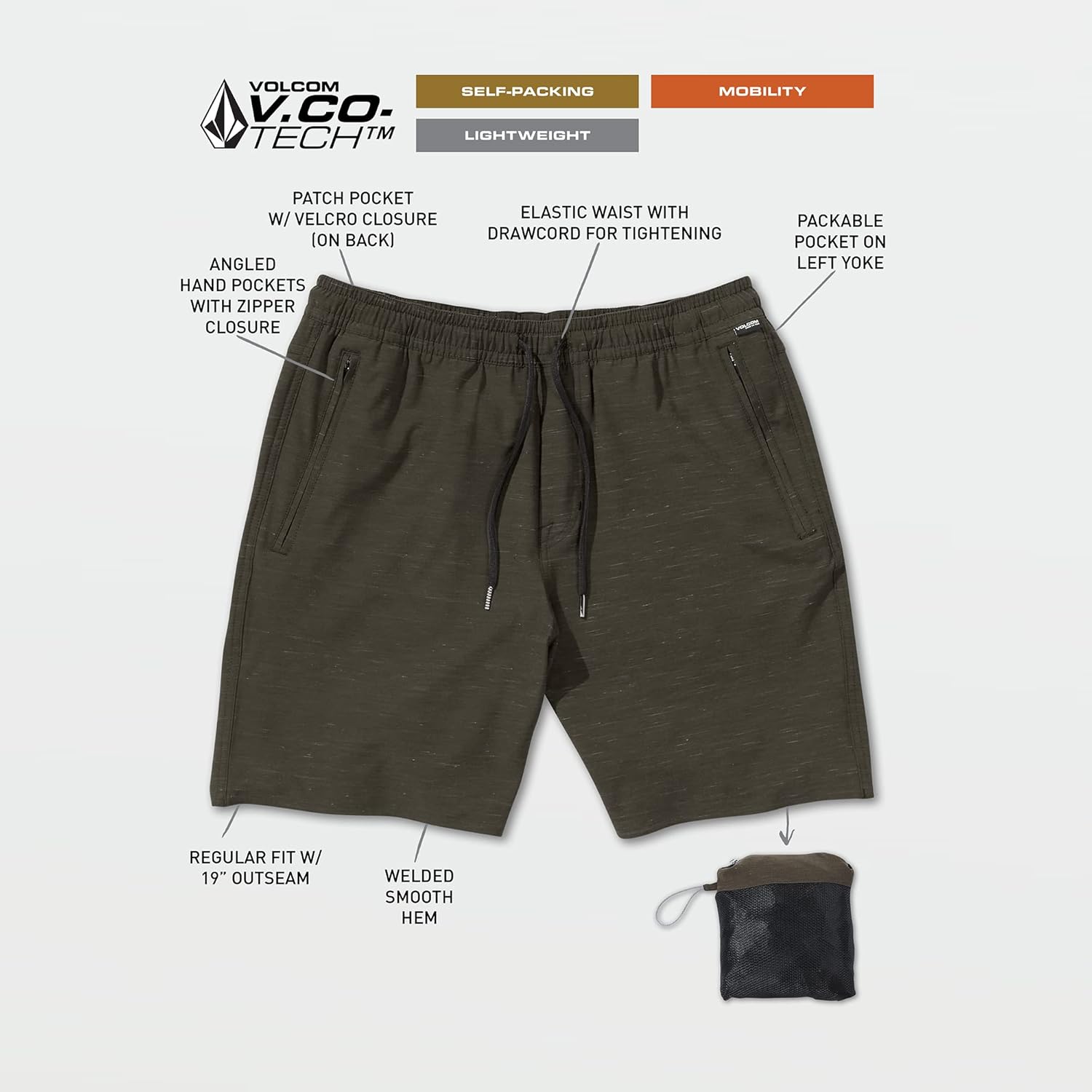 Volcom Men's Wrecpack 19" Hybrid Short Black