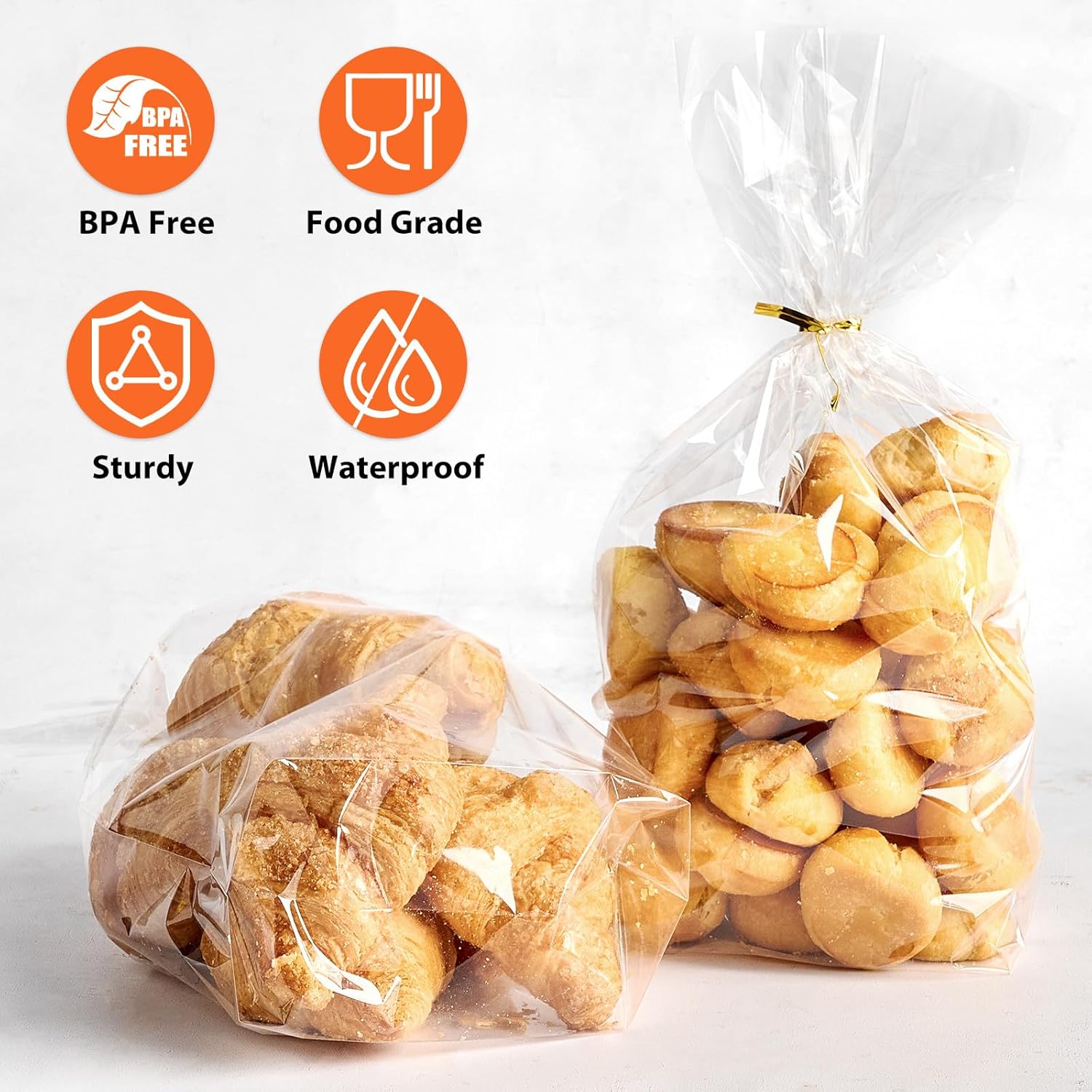 Ohuimrt 100 Pack 7 x 12 x 3 Inch Bottom Gusset Cellophane Bags, Clear Treat Bags Plastic Goodie Gift Packaging with Ties for Candies, Party Favors, Snacks, Cookies, Popcorn - Image 4