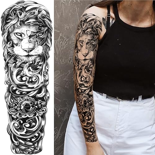 Miniatura 3 de Tatuajes de manga temporal de bosque para piernas de mujer, brazo completo, grande, leopardo, serpiente, león, lobo, tribal, manga de tatuaje falso,
