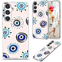 for Samsung Galaxy S24 Case for Girl Women Men, Full Protective Shockproof Slim Soft TPU Clear Phone Cover Cases with Cute Design for Galaxy S24,Cool Fun Fashion Blue Evil Eye