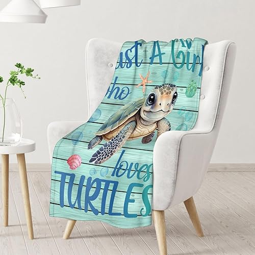 Miniatura 2 de Manta de tortuga marina, suave, mullida y cálida, manta de 50 x 60 pulgadas para cama, sofá, azul, lindo regalo para adultos y niños