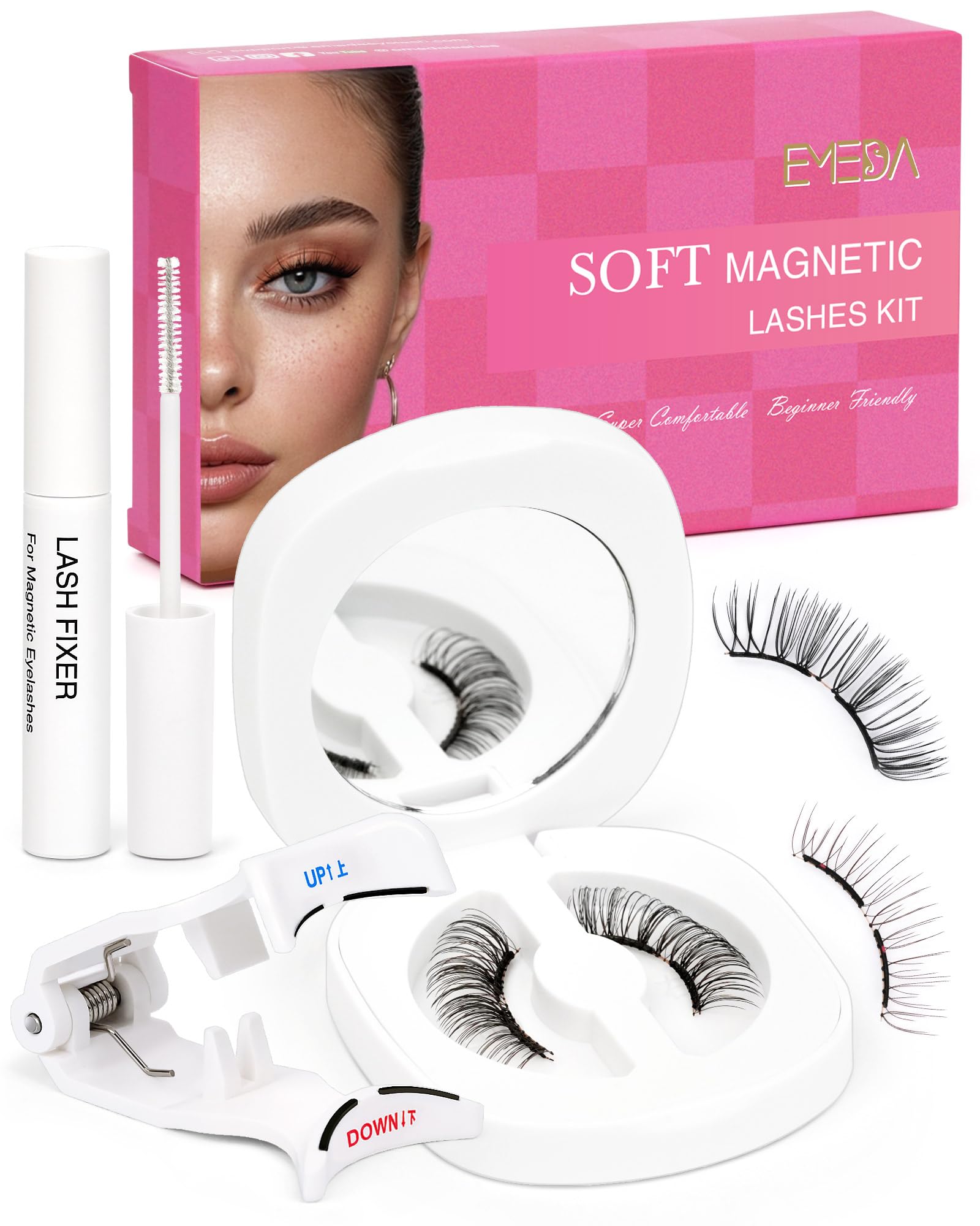 Upgrade Natural Look Soft Magnetic Eyelashes with Applicator and Lash Fixer Reusable Magnetic Eyelashes Kit, No Glue Needed Soft Magnet Lashes, Easy To Wear and Remove by EMEDA(Natural)