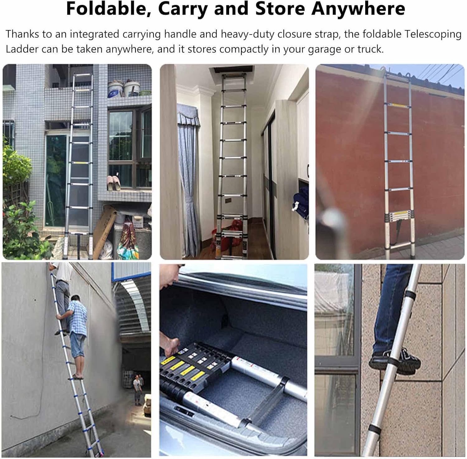 OKUOKA Ladders,Heavy Duty Telesladder Collapsible Tall, Roof Climb Telescoping Ladder, Portable Retractable/Extension Ladder for Rv Boat Dock Camping Home, Load 300Lbs/1.4M/4.6Ft