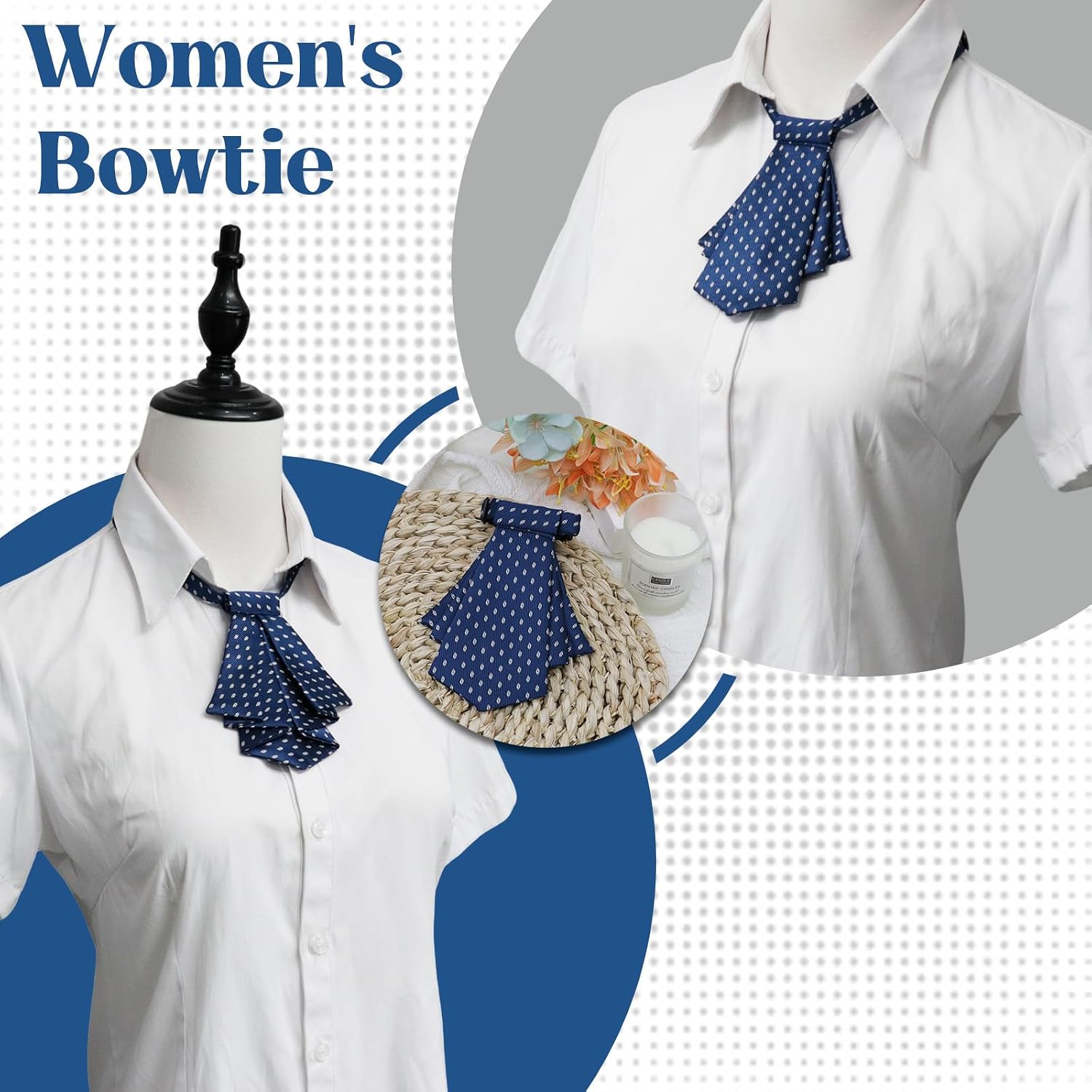 Polka Dot Womens Bowtie Reversible Short Ties for Women for Work | Cute Polka Dot Pattern, Reversible Design, Buckle Fastening, 6.5" X 4.5", Short Length, For Business Formal Party Daily