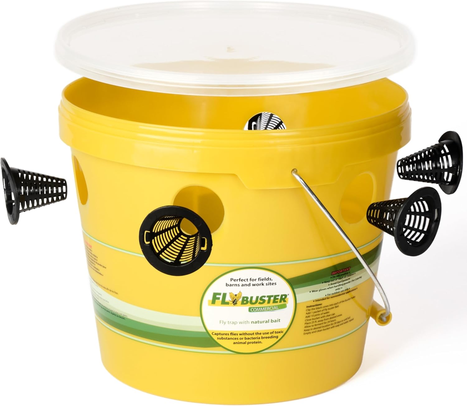 Flybuster Fly Trap | Outdoor Device for Catching Flies | 10-Liter Commercial Size | Comes with One Flytrap and 2 Bait Packets | 2,000,000 Fly Capacity | Non-Toxic | Child & Pet Safe