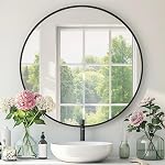 Black Round Mirror, 28 Inch Black Circle Mirror, Metal Frame Round Wall Mounted Mirrors for Bathroom, Living Room, Bedroom, Entryway, Vanity