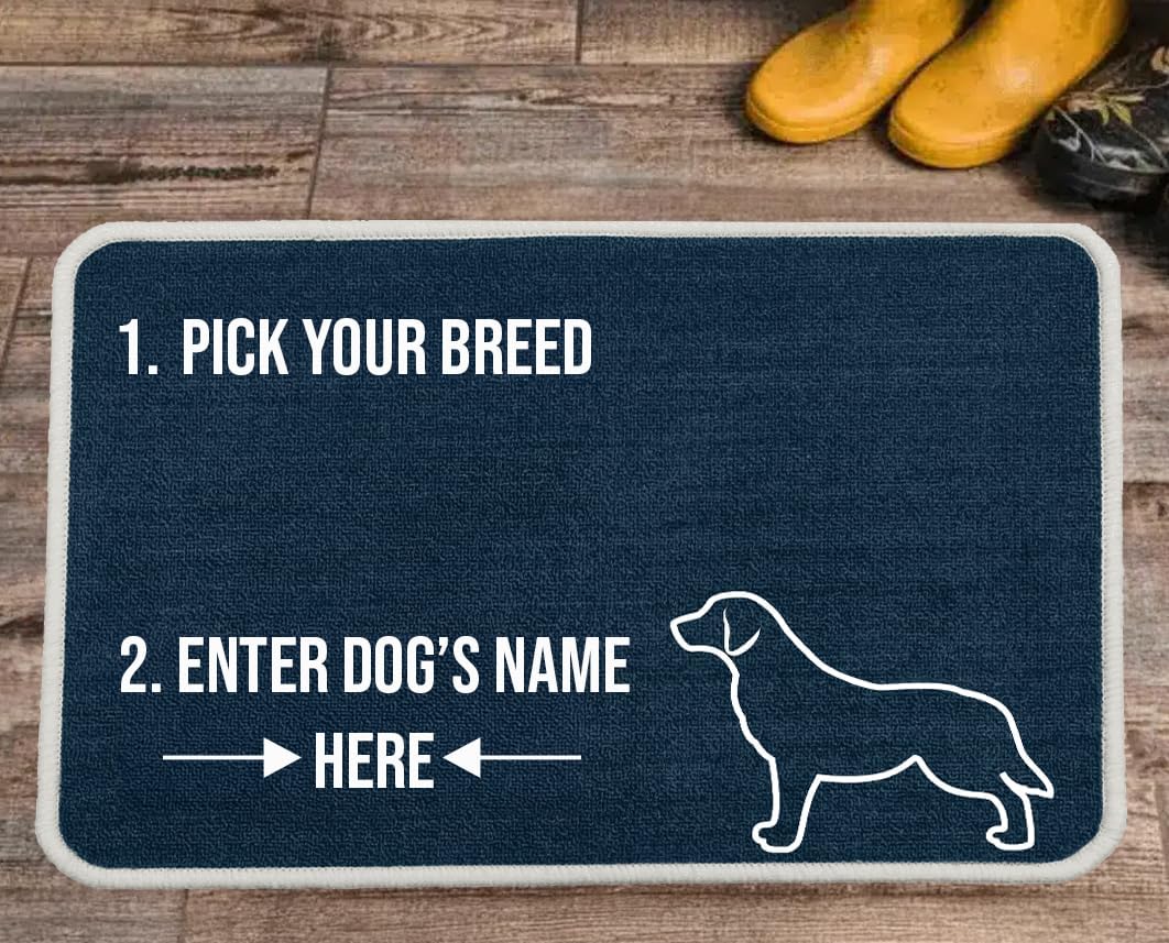 PET REBELLION | Personalised Extra-Large Pet Feeding Mat | Absorbent & Machine Washable | Customisable with Your Pet's Name | Non-Slip Backing | Golden Retriever Blue — image 1