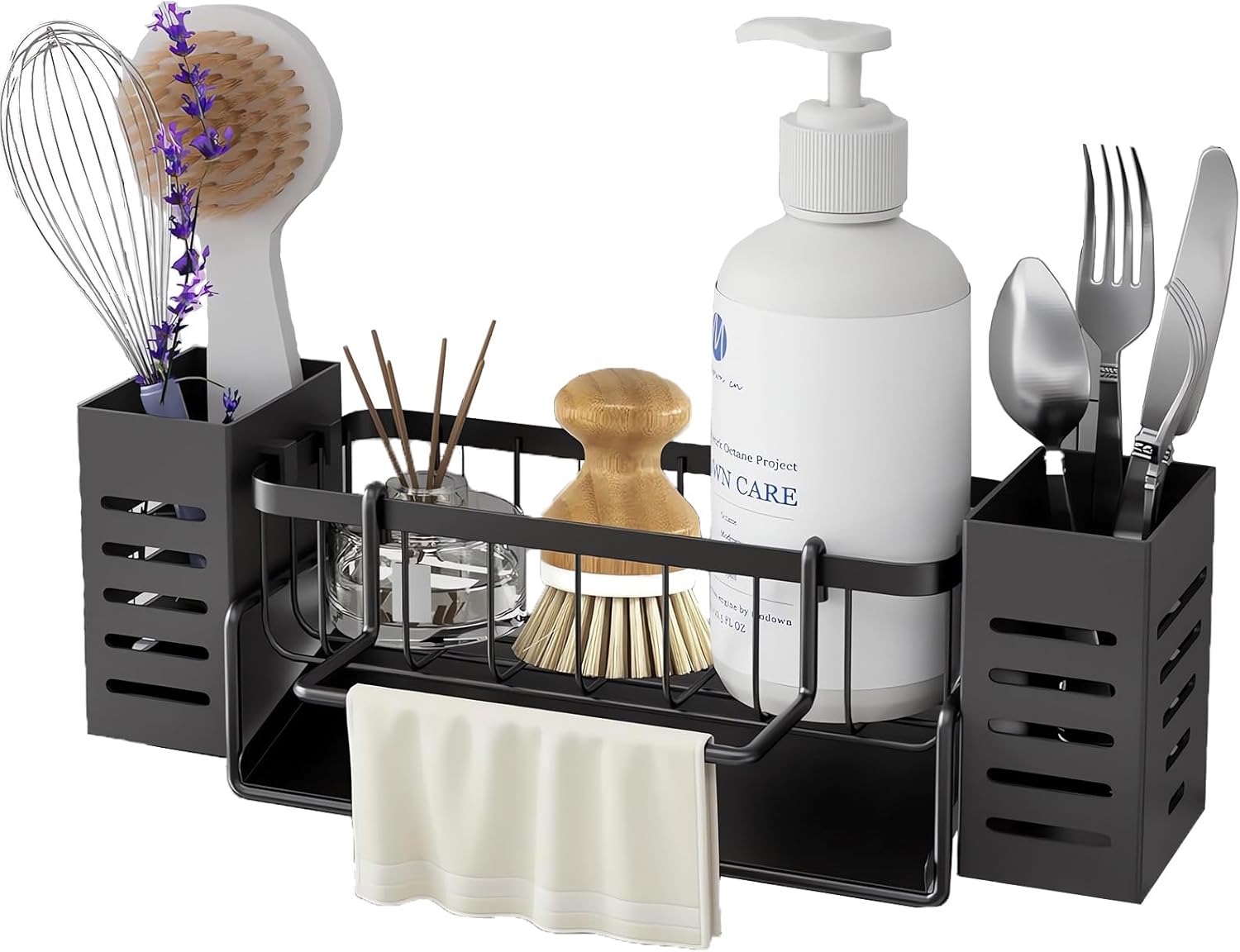 Sponge Holder for Kitchen Sink, 304 Stainless Steel, with Two Brush Holder and Stainless Steel Self Drain Tray (304 Stainless Steel 1 Sponge Holder+ 2 Small Holder)