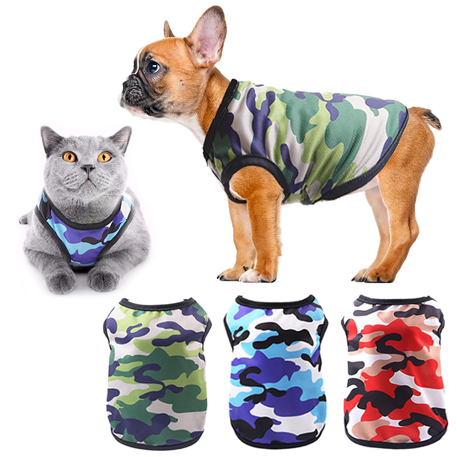 TVMALL 3 Piezas Mascota Perro Camiseta Perrito Ropa para Gatos Camisas Deportivas de Camuflaje Malla de Verano Chaleco Transpirable Abrigo de Moda Ropa de Playa Adecuado para Perros y Gatos pequeños