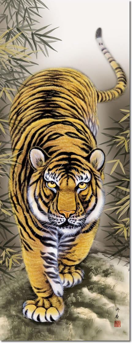 掛け軸 猛虎図掛軸-猛虎図/上村修香(尺五)1D3-045 床の間 和室 トラ とら モダン お洒落 インテリア 表装 常用掛け か