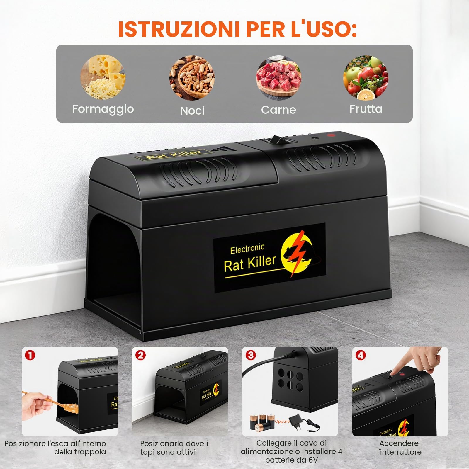 Trappola per Topi Elettrica, Versione Trappola Elettrica per topi 6000-8000 V, Alta Tensione per Uccidere i topi all'istante, Trappola Topi Elettrica Interno, per una casa senza parassiti