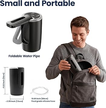 Foldable Water Bottle Pump, Dual Motor High-Speed 5 Gallon Water Dispenser, Portable Electric Water Jug Pump with 3 Pumping Modes, Type-C Rechargeable, Universal Fit for 2-5 Gallon Bottle, Black