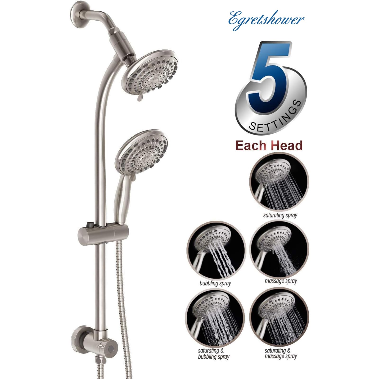Egretshower Handheld Showerhead & Rain Shower Combo For
