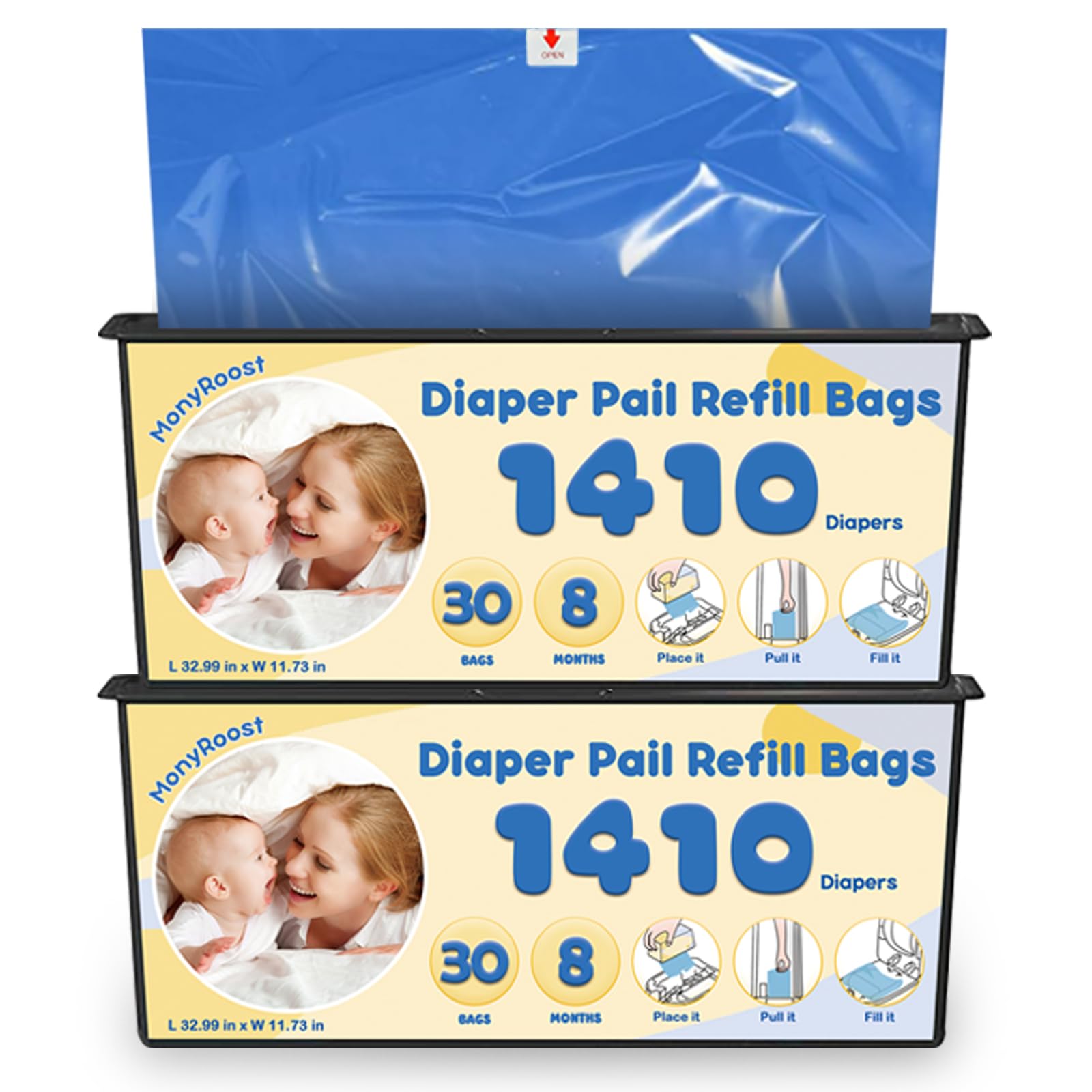 Genie Easy Roll Signature Compatible Diaper Bucket Refill Bags and Platinum Diaper Buckets | Holds up to 1410 Newborn Diapers Per Refill | Odor's Odor Barrier Technology-image-44