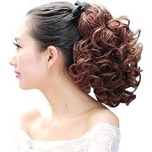 Remeehi Ponytail Extension, Fluffy, Curly Hair, Heat Resistant Fiber, Fashionable, Cute, Ribbon Clip, 9.8 inches 25 cm