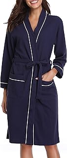 Waffle Dressing Gowns Soft Unisex Bathrobe Lightweight Kimono Robes for All Seasons Spa Hotel Home, A-Navy, XL