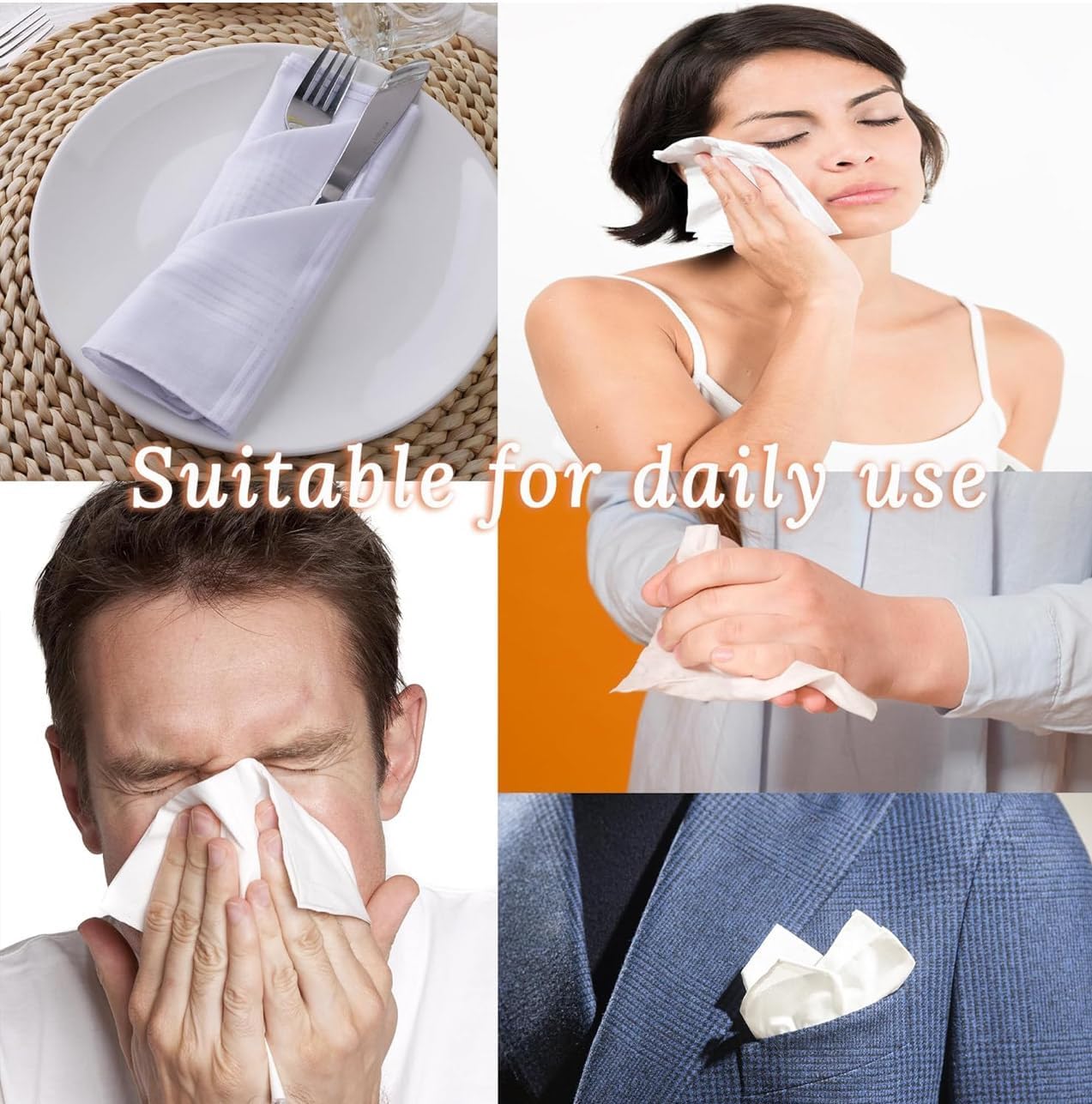 Premium Cotton Men's Handkerchiefs,100% Soft Cotton,White Classic Hankies Pack of 12 - Image 4