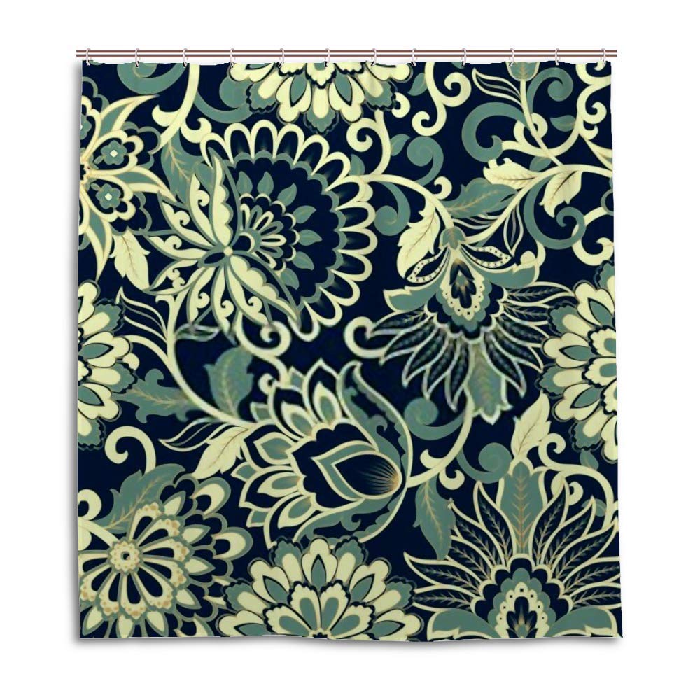 Rideau de douche anti-éclaboussures fleurs et feuilles lavable pour grand bac de douche