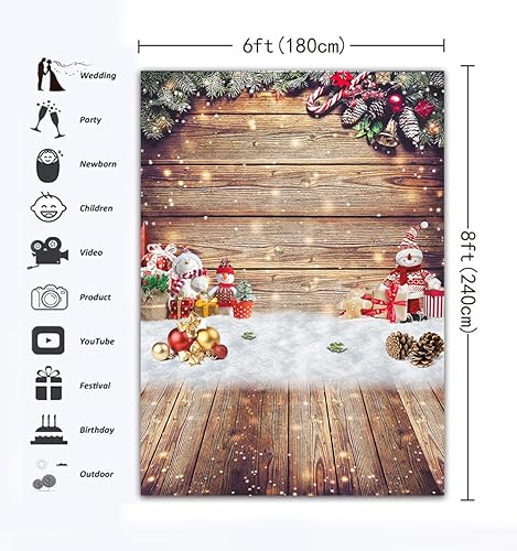 Miniatura 7 de Telón de fondo de fotografía de Navidad, pared de madera marrón, copos de nieve, regalo brillante, fondo de Navidad para estudio fotográfico, fotos