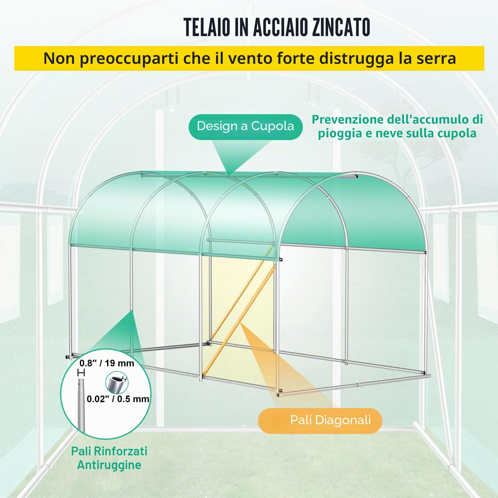VEVOR Serra da Giardino per Piante a Tunnel Impermeabile con 6 Finestre e Porte 3 x 2,1 x 2,1m, Serra a Tunnel da Esterno Impermeabile in Acciaio Zincato Copertura PE 12,8 kg,Serra a Tunnel Verde,1077