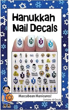Midrash Manicures Hanukkah Nail Decals 44 Jewish Holiday Party Favor Nail Stickers for Festive Chanukah Gifts for Women Manicure, Easy Apply & Remove, Beauty Accessory Judaica Hostess Gifts for Her