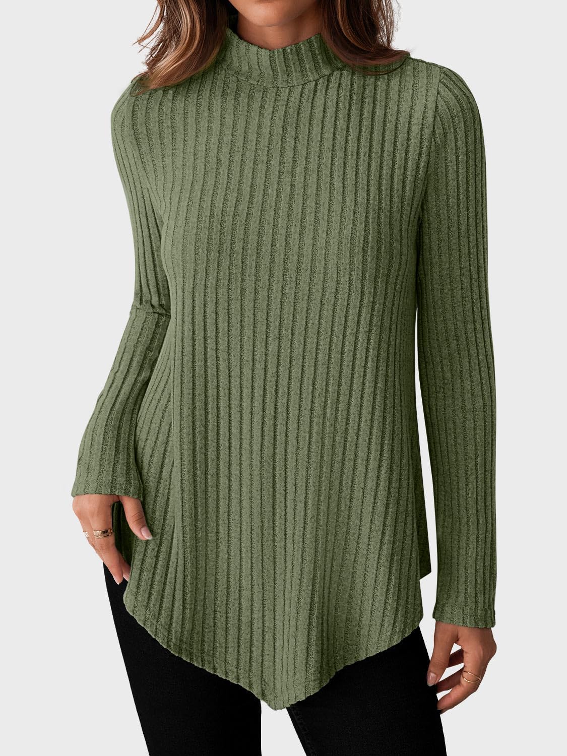 JUSTFASHIONNOW Mock Turtleneck Tops for Women Cozy Sweaters Trendy Long Sleeve Shirts Tunic Tops to Wear with Leggings - Image 4