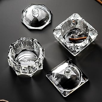 Lightweight Luxury High End Glass Ashtray with Lid for Home Bar and Club Windproof Fly Ash Smoke Proof Ashtray B,X