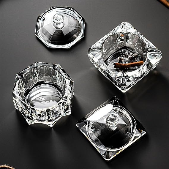 Lightweight Luxury High End Glass Ashtray with Lid for Home Bar and Club Windproof Fly Ash Smoke Proof Ashtray B,X