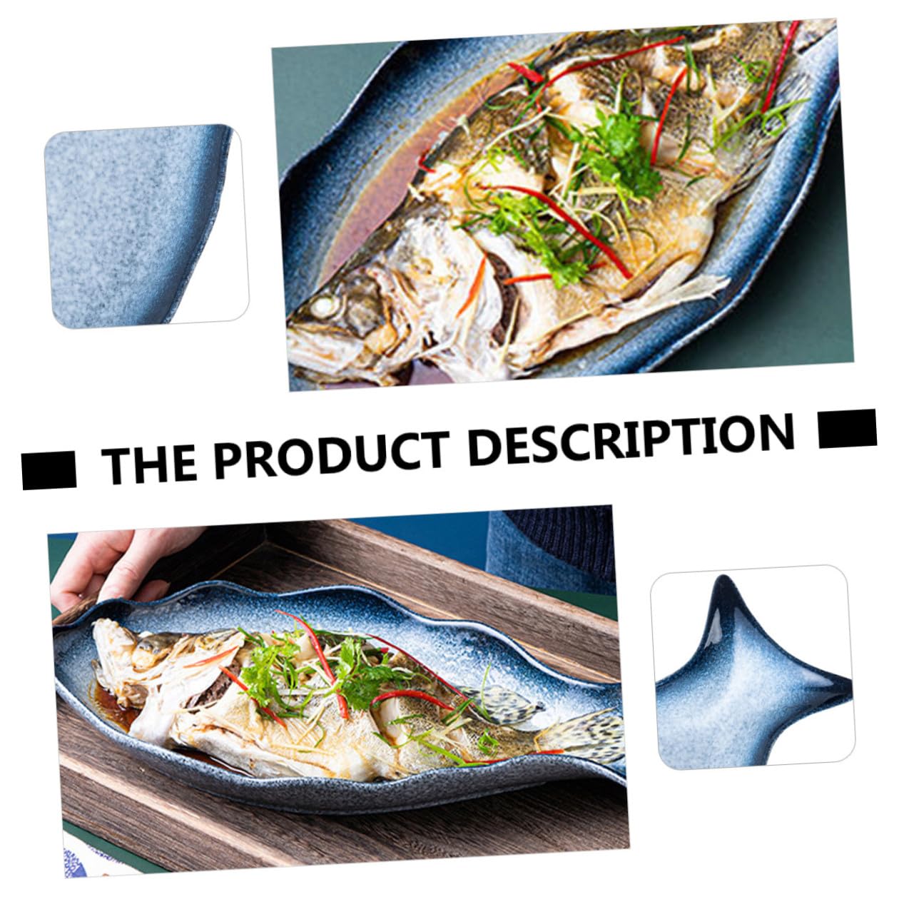 Lurrose Piatto da Portata Forma Pesce 14 Pollici in Ceramica | Piatto per Pesce al Vapore, Servizio per Antipasti e Frutti di Mare, Uso Tavola e Regalo Casa