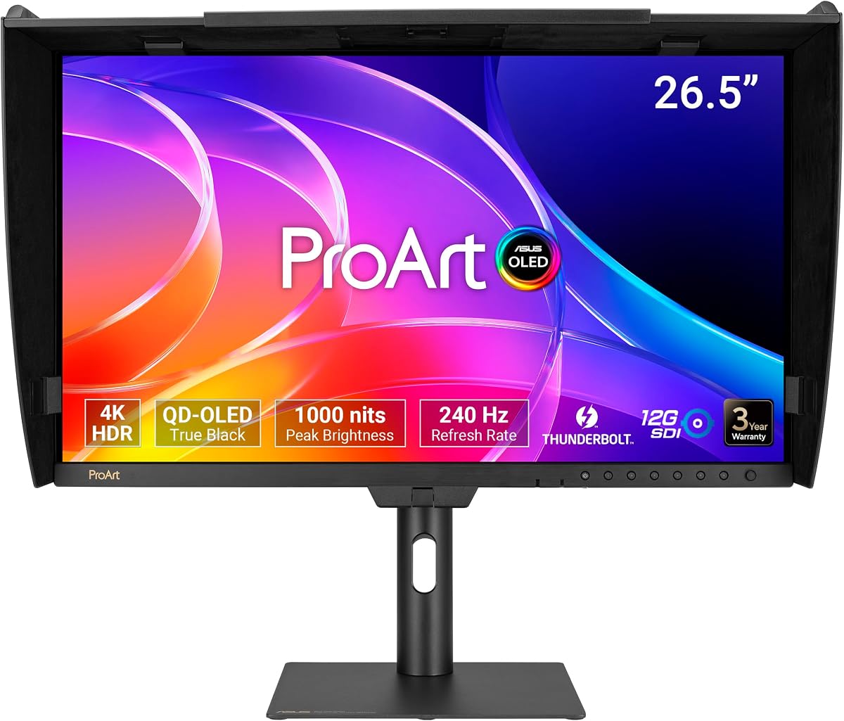 Monitor profesional ASUS ProArt PA27USD de 27 pulgadas 4K HDR OLED para Mac | UHD QD-OLED, Delta E<1, colorímetro incorporado, Dolby Vision, HLG, 12G-SDI, Thunderbolt 4, True 10 bits, HLG, 12G SDI