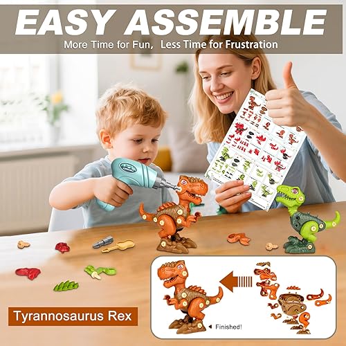 Miniatura 10 de Laradola Juguetes de dinosaurio para niños de 3, 4, 5, 6, 7, 8 años, niños y niñas, desarmable, construcción STEM con taladro eléctrico, regalos