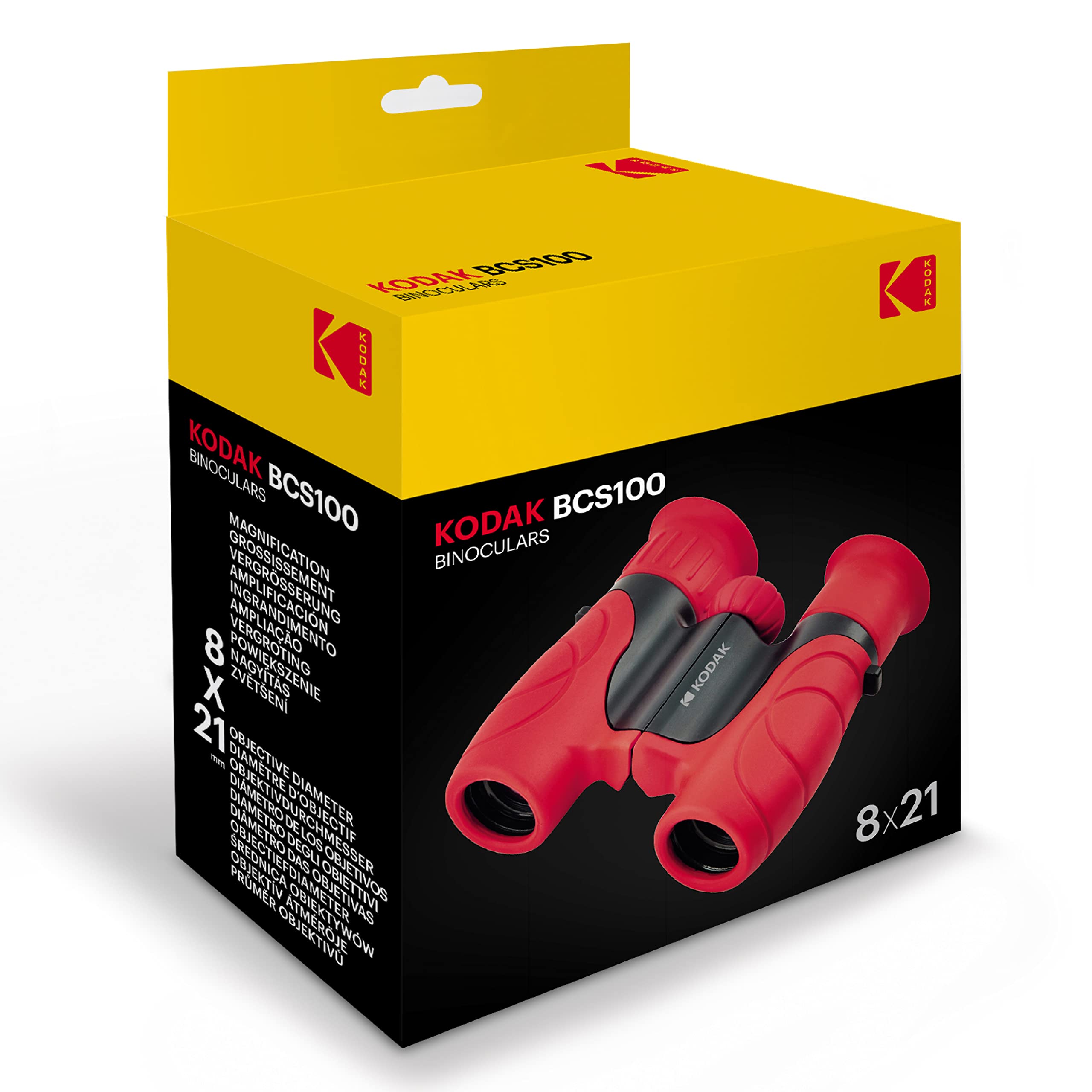 KODAK Jumelle Enfant BCS100 - Jumelle Binoculaire Compact pour Enfants, Gomme Souple, Ergonomique, Sangle et Housse de Transport Inclus, Grossissement 8X – Rouge