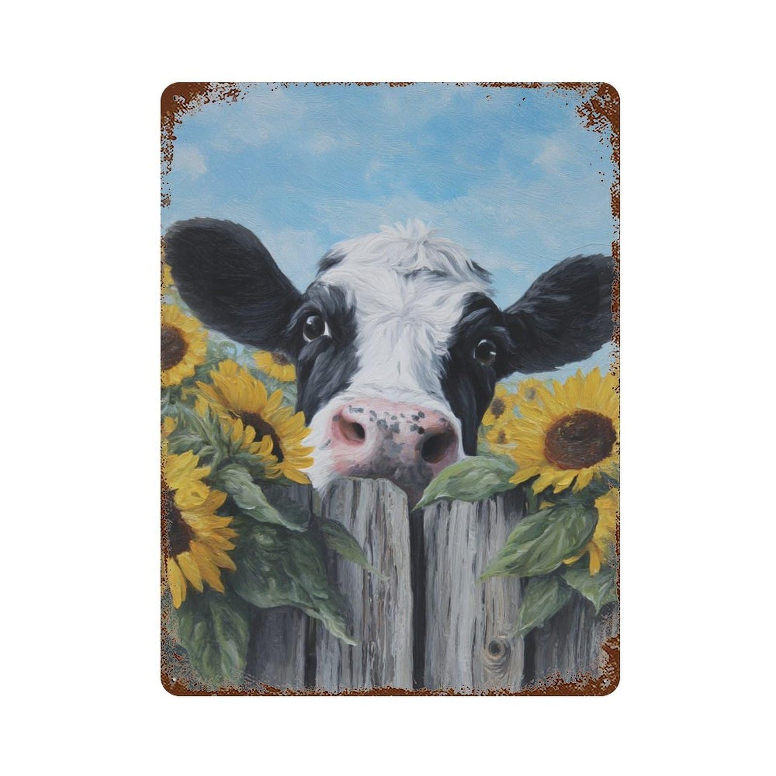 Garage Style Cow with Sunflowers-3 Vintage Rust Metal Sign 15.7"x11.8", Shabby Chic Decor for Bar And Workshop