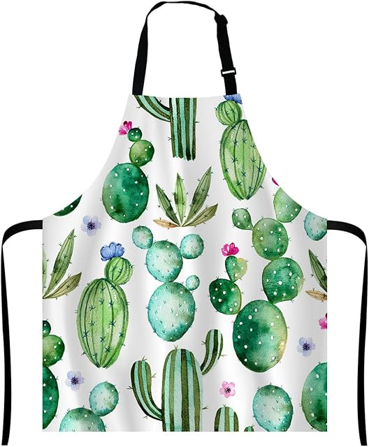 Wasach Cactus Apron, Tropical Watercolor Cactus Plants Apron,Adjustable Neck Bib Apron for Men Women,Suitable for Kitchen Cooking Waitress Chef Apron