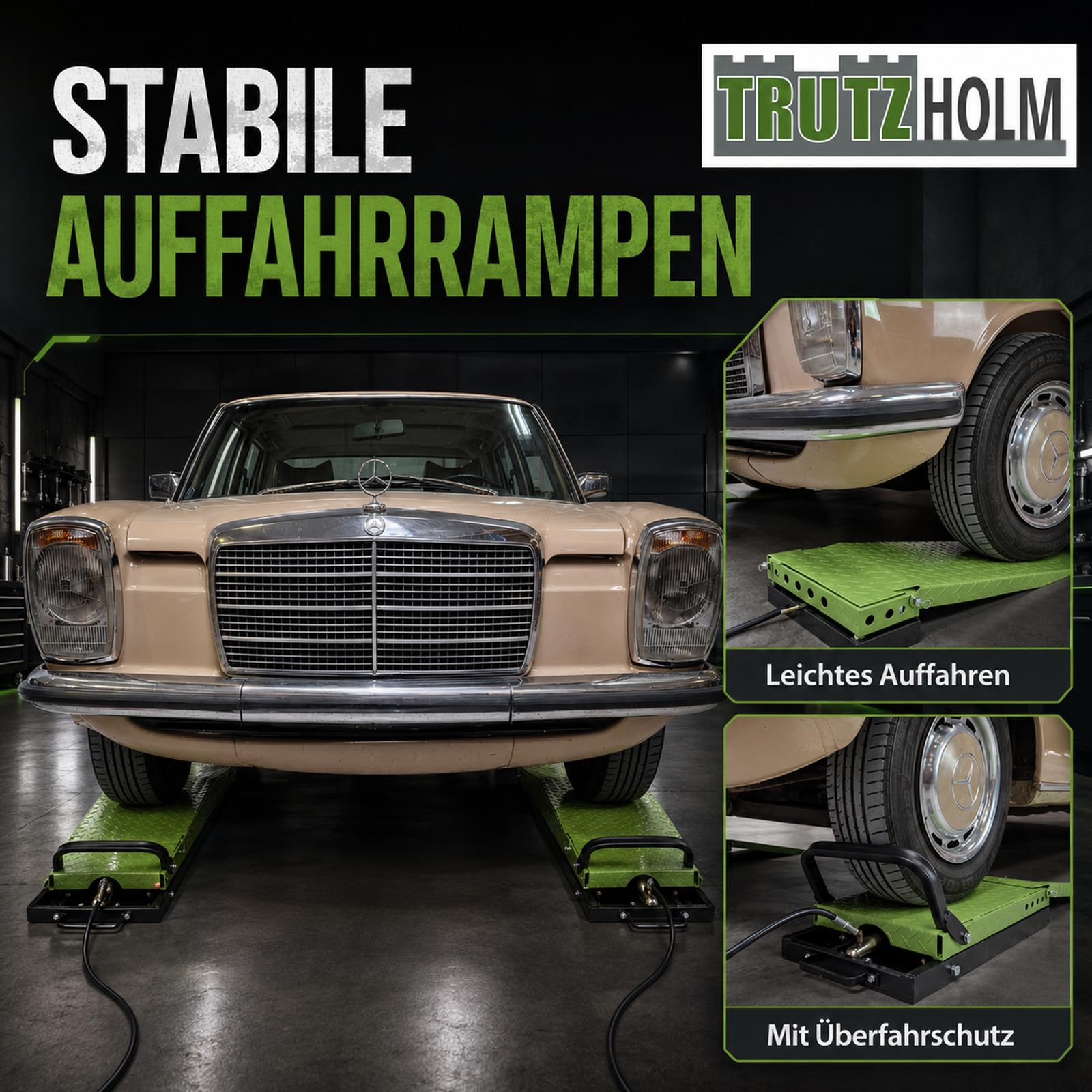 TRUTZHOLM Auffahrrampe hydraulisch höhenverstellbar Tragkraft 1360 kg Breite je Hebeplattform 34 cm doppelte Hebebühne Wagenheber Car Lift Scherenheber Montagerampe KFZ Rampe Auffahrbock schwarz/grün