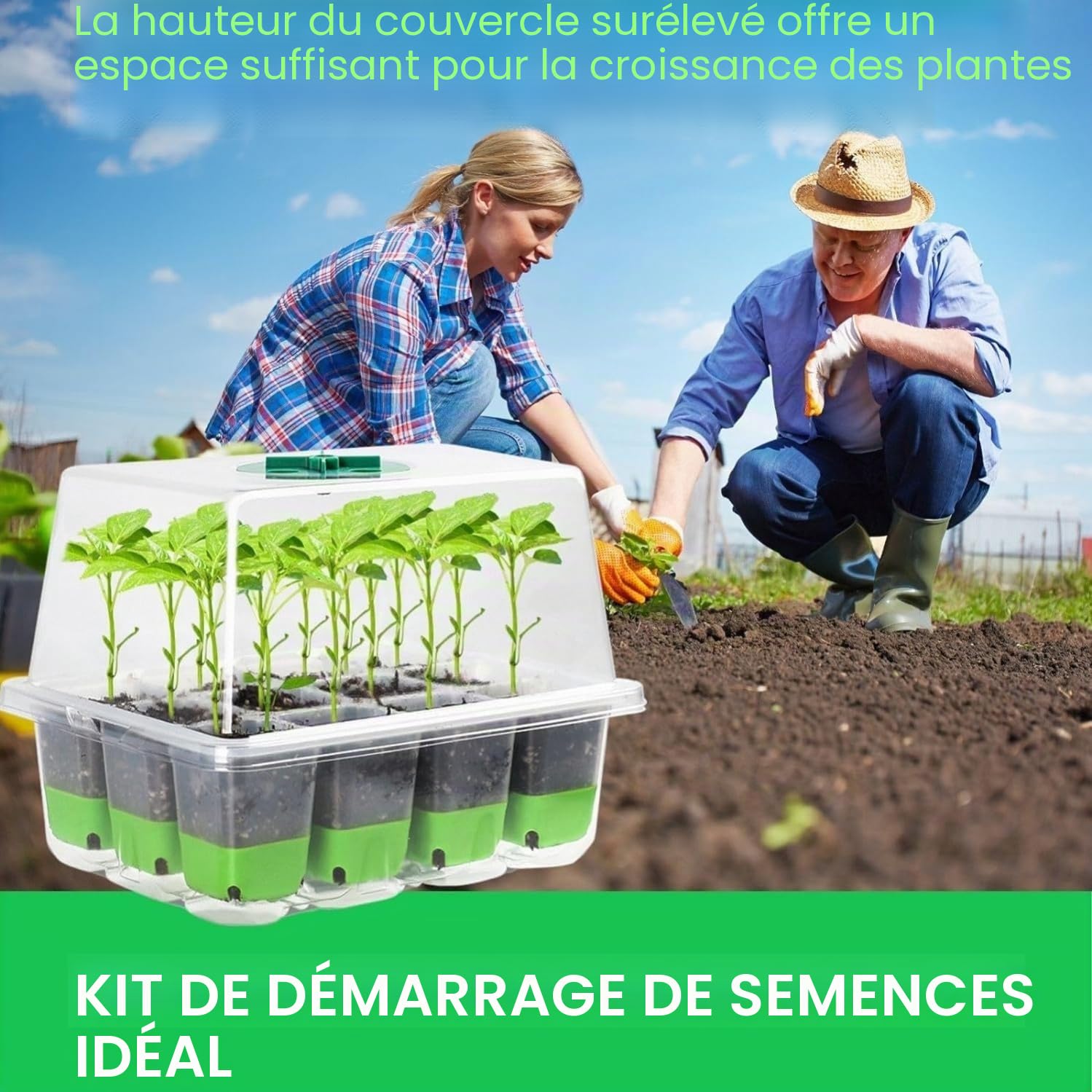 KAHEIGN 6 Pièces Silicone Plateaux de Démarrage de Graines, 72 Cellules Plateaux de Propagation de Graines Réutilisables avec Évents Réglables, Couvercle Surélevé, Silicone Base, Étiquettes, Outils