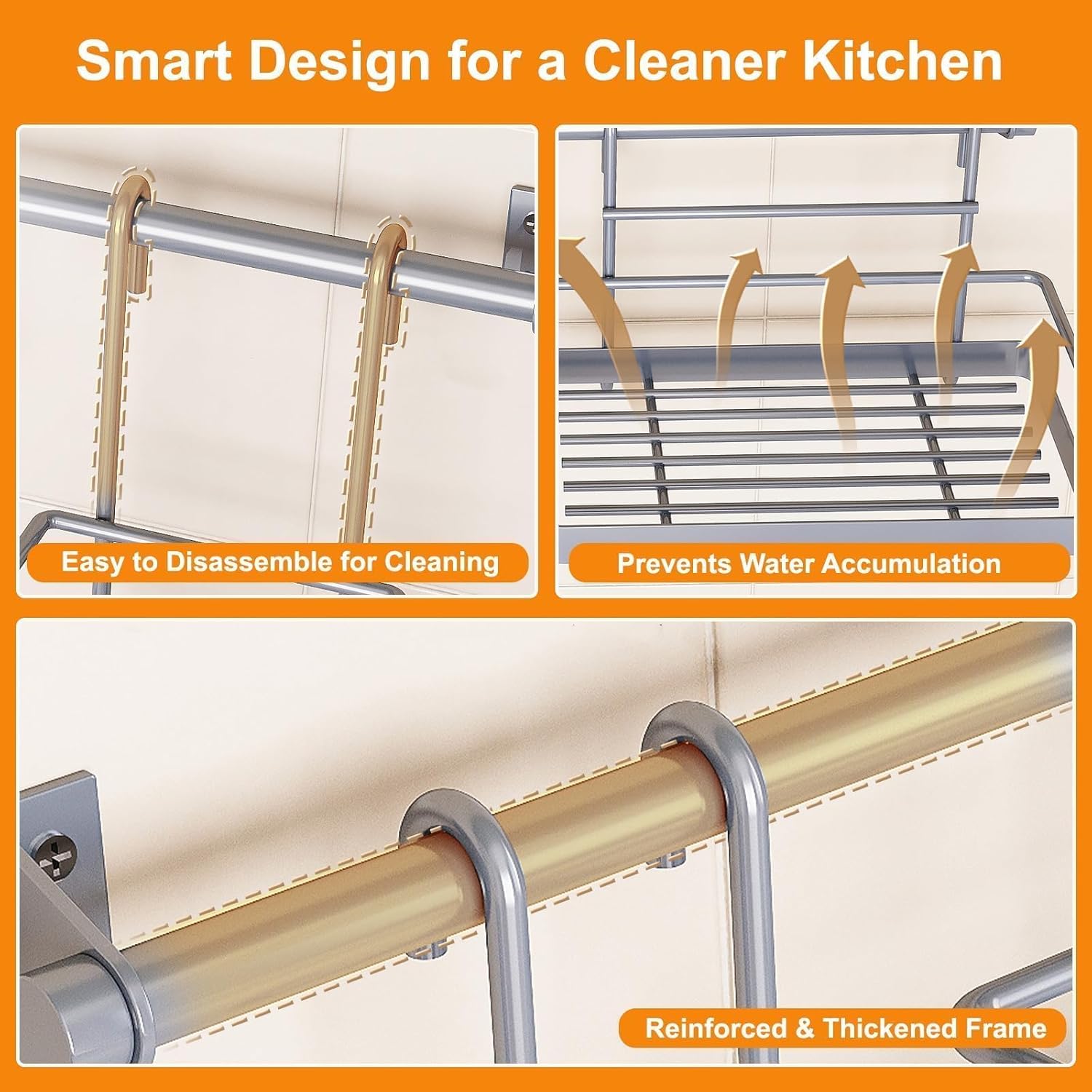 Kitchen Utensil Hanger & Spice Rack with Towel Rack Holder, 3 Sets Space-Saving Kitchen Wall Mount Shelf Storage Organizer with Hooks for Pantry, Countertop, Bathroom