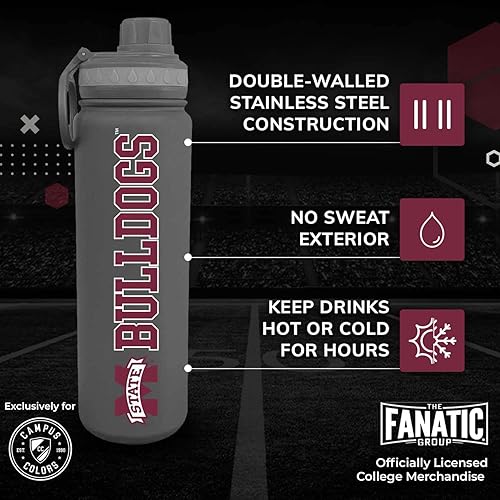 Vista 308 de Campus Colors Botella de agua de acero inoxidable de la NCAA, tapa giratoria, 24 onzas, clip de transporte, mantiene tus bebidas calientes o frías