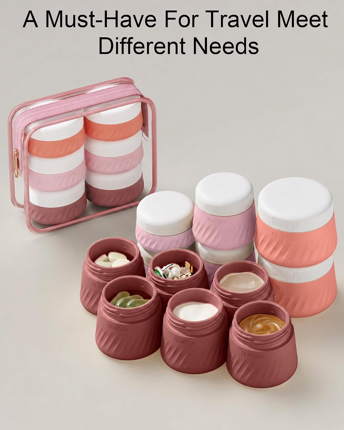 Quatish 6 Pack Travel Size Containers for Toiletries, 2oz, Red Rock