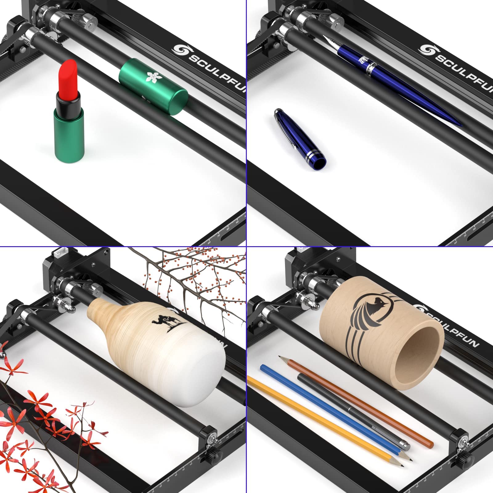 SCULPFUN Laser Rotary Roller Laser Engraving Y-Axis Rotary Roller with 360° Rotation for Laser Engraving Cylindrical Objects Cans (Includes 4 Raised Feet) - Image 4