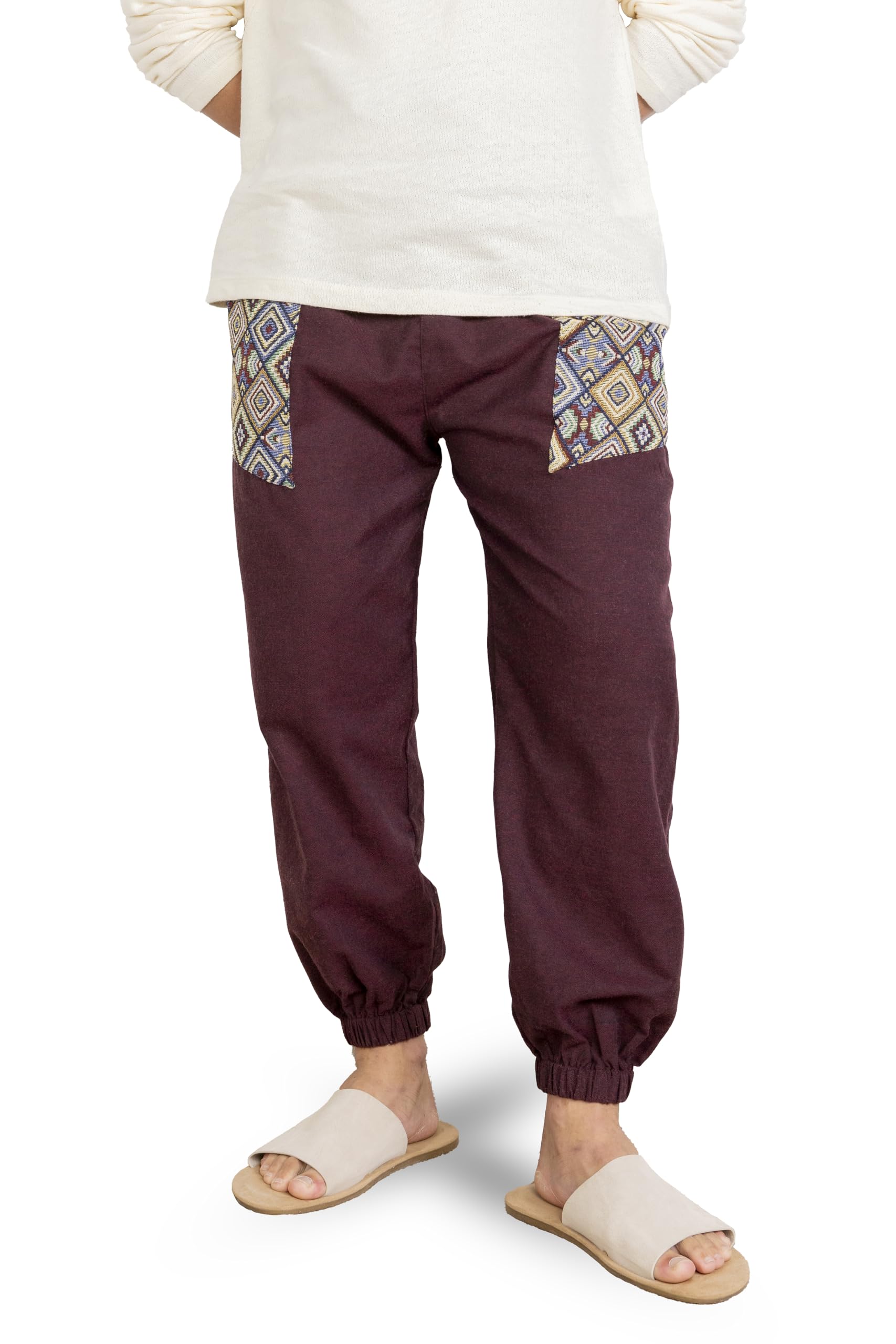 One Size Eco-Friendly Bohemian Harem Pants for Men's Cotton Hippie Boho Baggy Style Yoga Pajama Jogger Pant with Pockets | Fits Waist Size 28 to 38 Inches