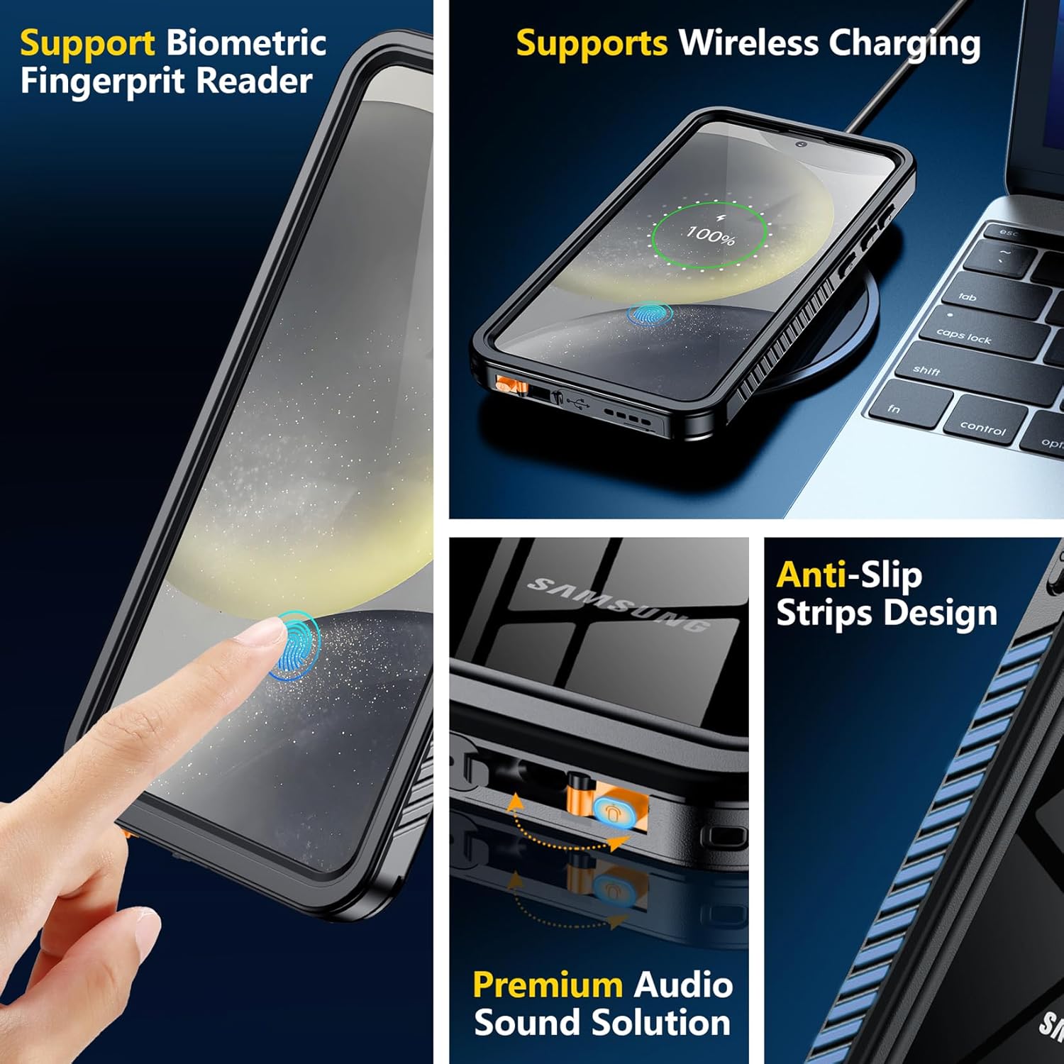 Designed for Samsung Galaxy S24 Case Waterproof, Built-in Screen & Lens Protector, Full Heavy Duty Protective Phone Case, 12FT Drop Shockproof Protection for Galaxy S24 6.2”, Black - Image 4