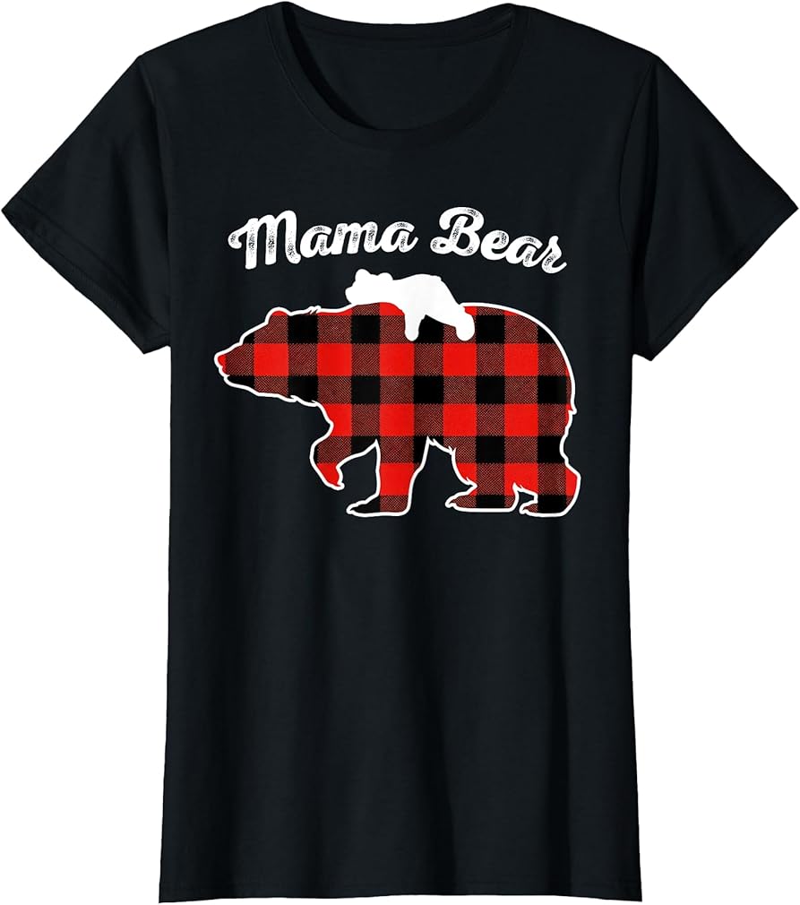 Mama Bear Flannel Red Plaid Pajama Family Matching XMAS T-Shirt
